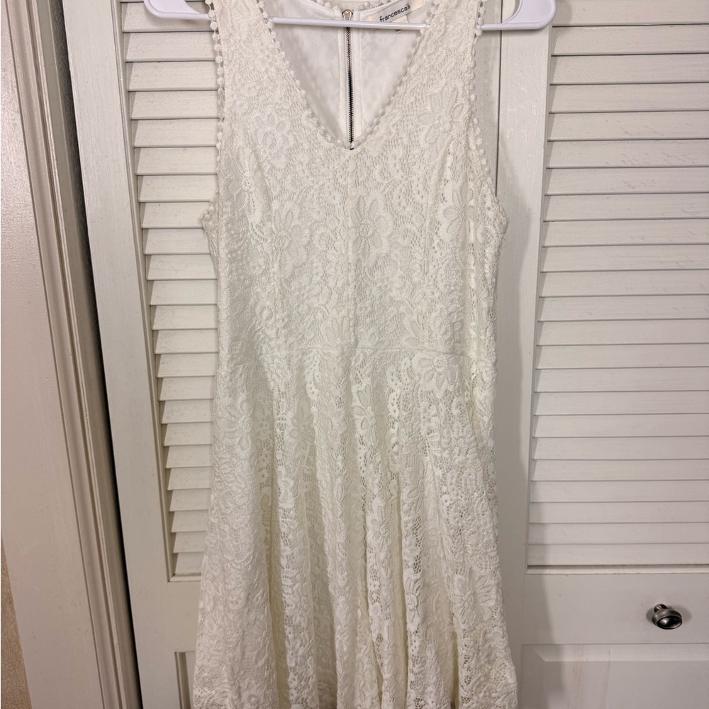 White Lace V-Neck Sleeveless Dress, bridal shower dress from Francesca's